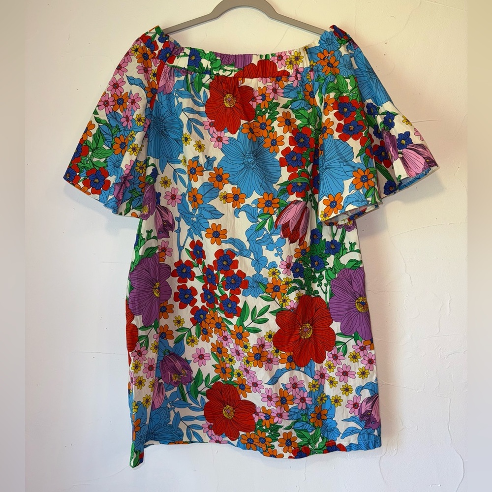 H & M MULTI FLORAL PRINT OFF SHOULDER A-LINE DRESS SZ 4